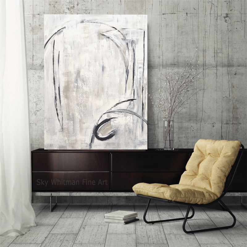 Light White Taupe Abstract Painting 30x40 Canvas Ready To Ship