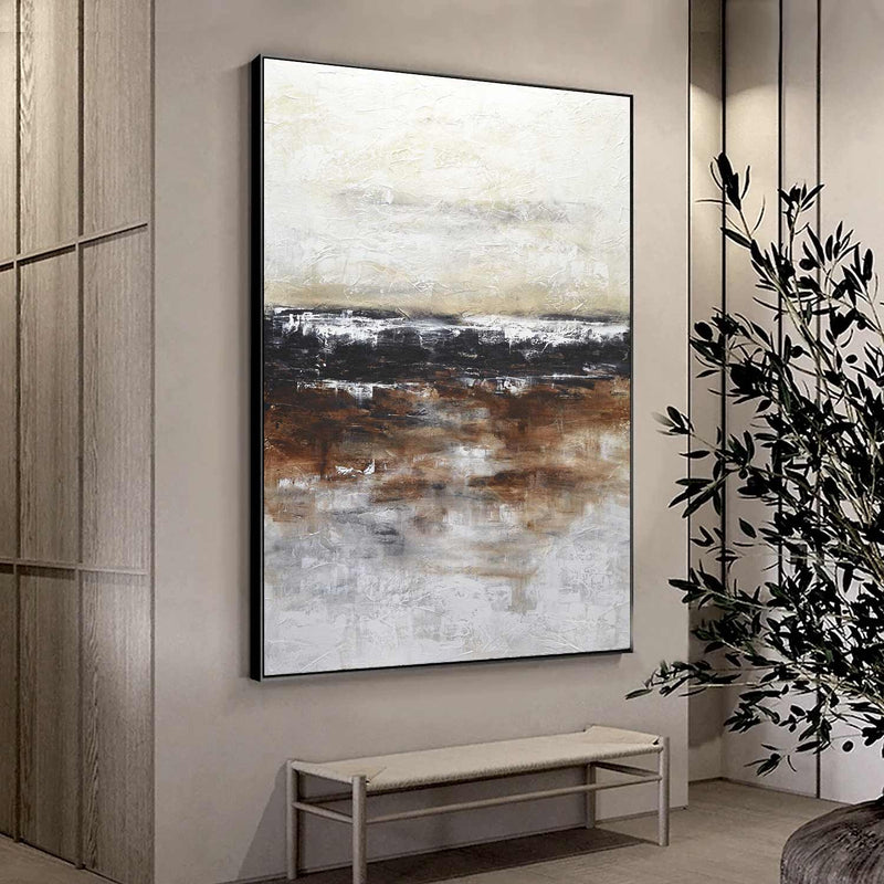 Textured Vertical Painting On Canvas Brown Black Textured Artwork