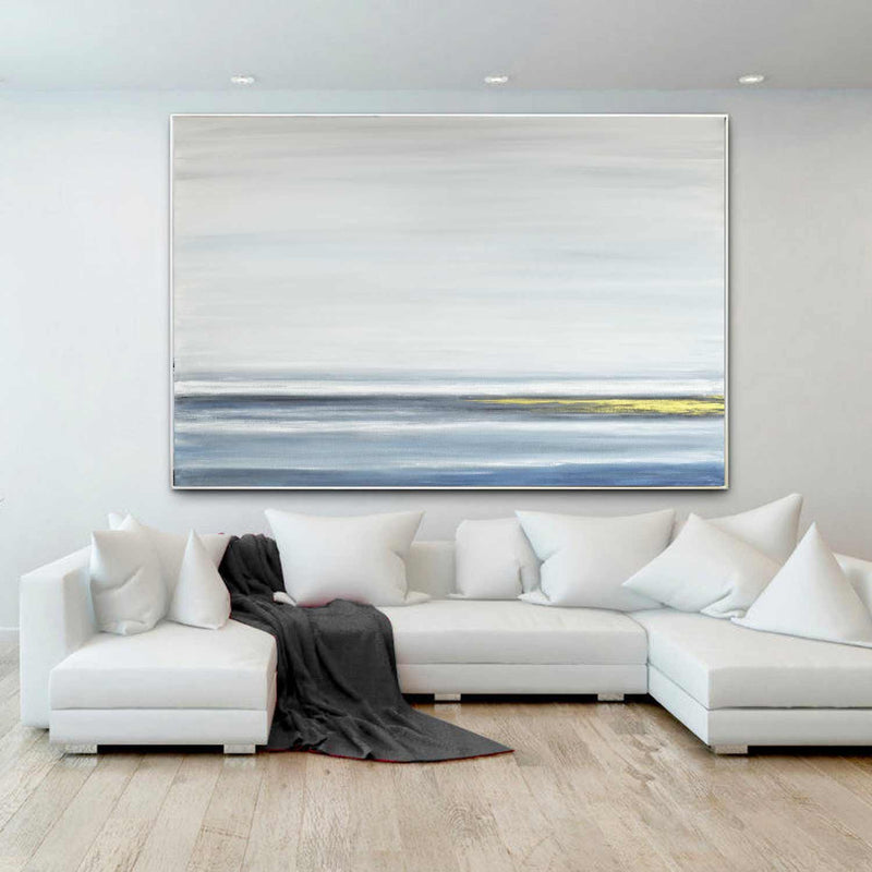 Blue Gold Minimal Clean Painting Oversized Art "Great Wide Open"