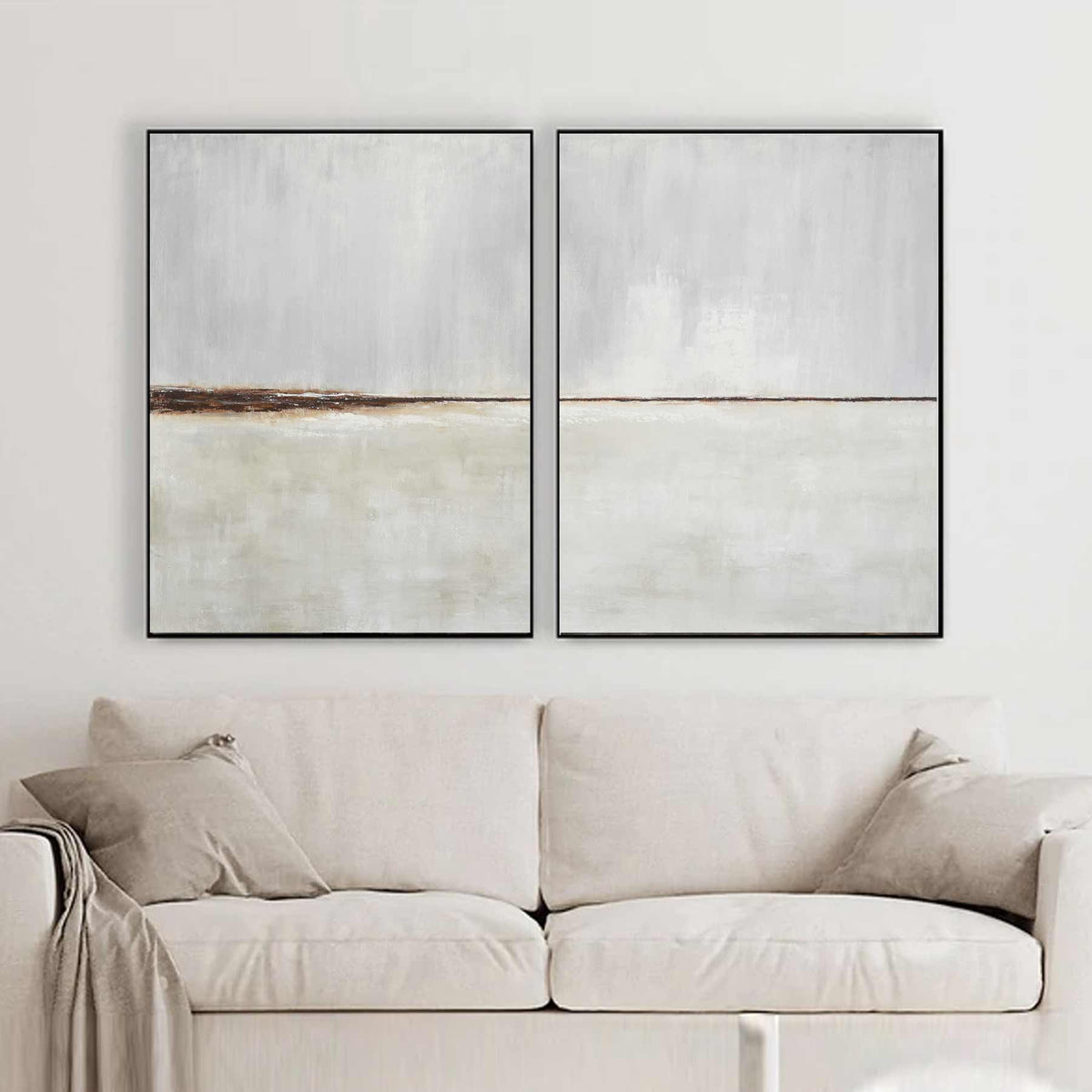 Light Artwork Diptych Paintings Beach Scene Minimalist Art Set Of Two