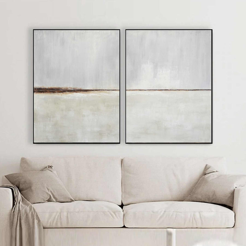 Light Artwork Diptych Paintings Beach Scene Minimalist Art Set Of Two