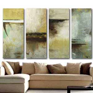 4 piece panel paintings above couch