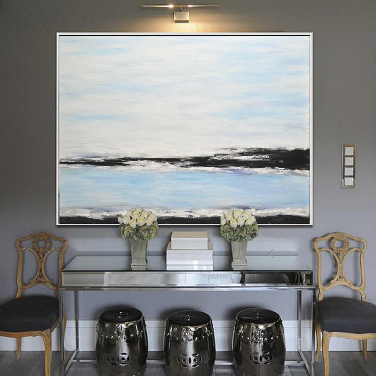 light blue seascape painting