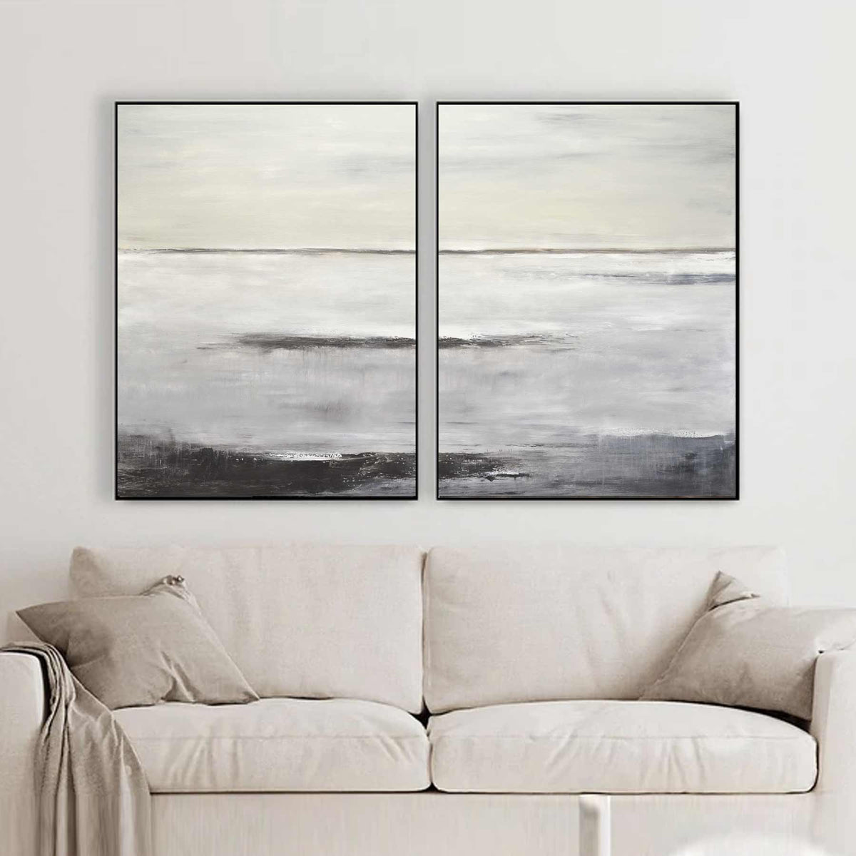 set of 2 Abstracts Large Scale Paintings Warm Colors Layered Art