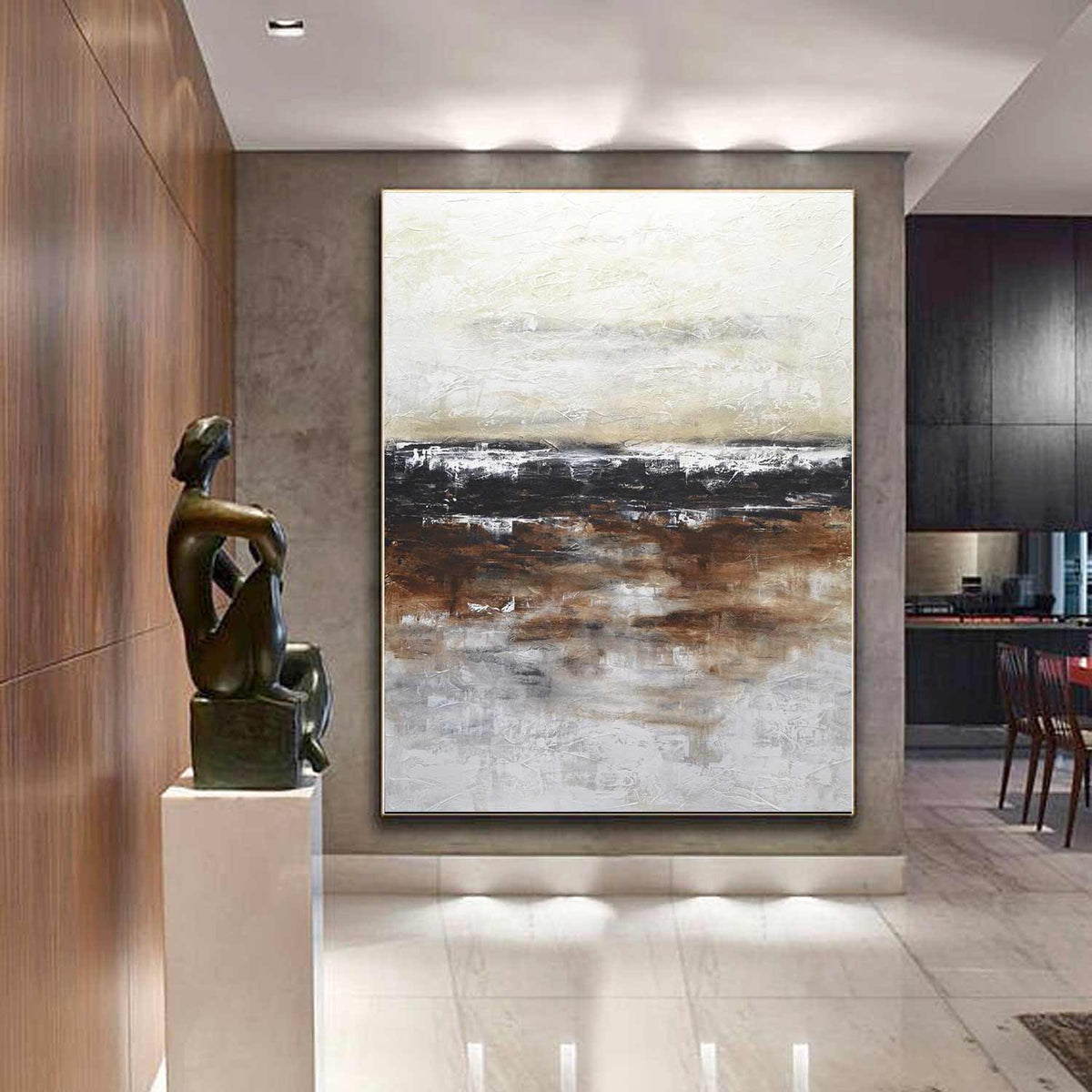 Textured Vertical Painting On Canvas Brown Black Textured Artwork