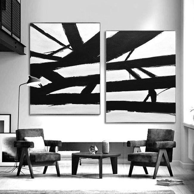 2 Piece Black and White Abstract Art