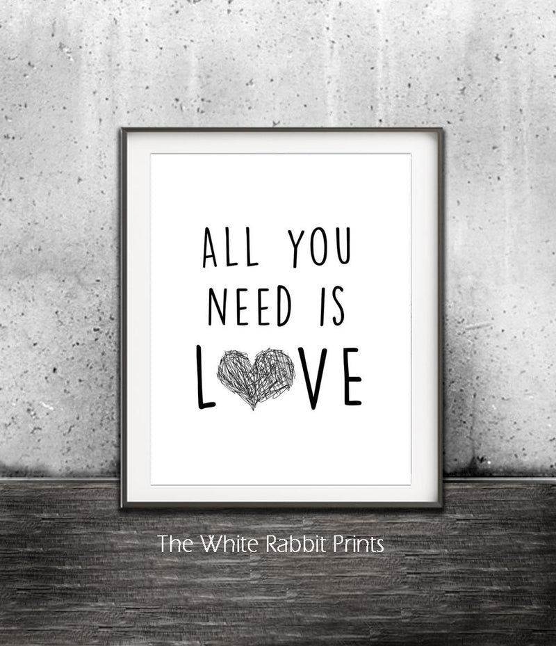 digital print all you need is love the beatles lyrics art  wall decor heart Sky Whitman Fine Art