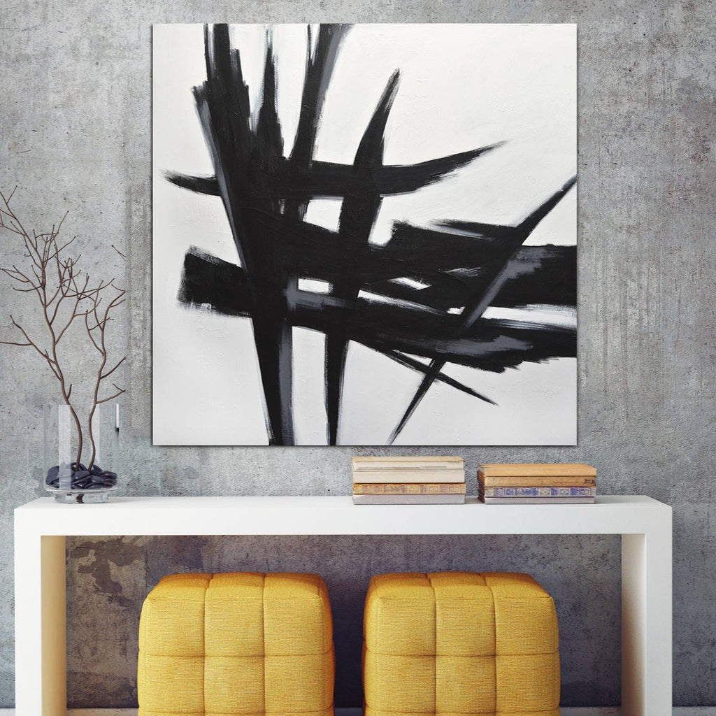 Large Minimalist Black and White Painting