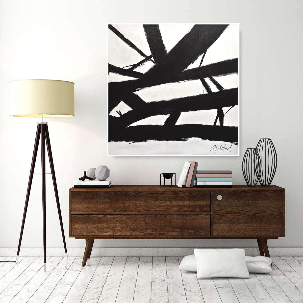 minimalist black and white art painting www.skywhitmanfineart.com