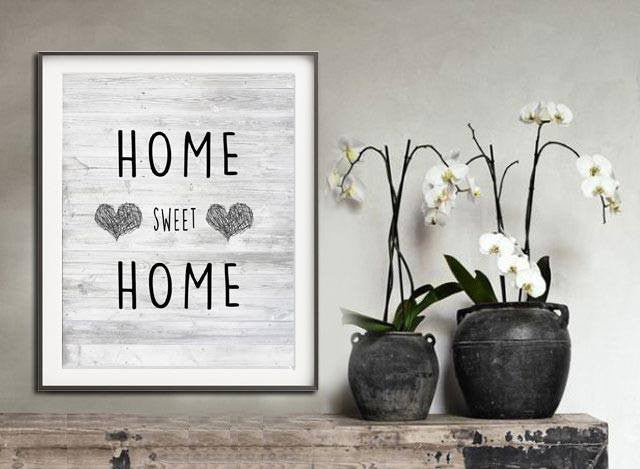 scribble heart home sweet home print wall art artwork heart rustic modern 