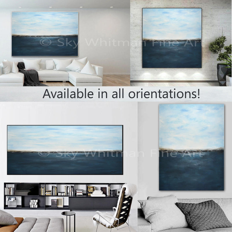 Deep Blue Coastal Artwork Seascape Oil Painting "Inner Horizons"