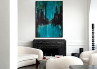 "Urban Myth" Blue Abstract Painting Cityscape Art