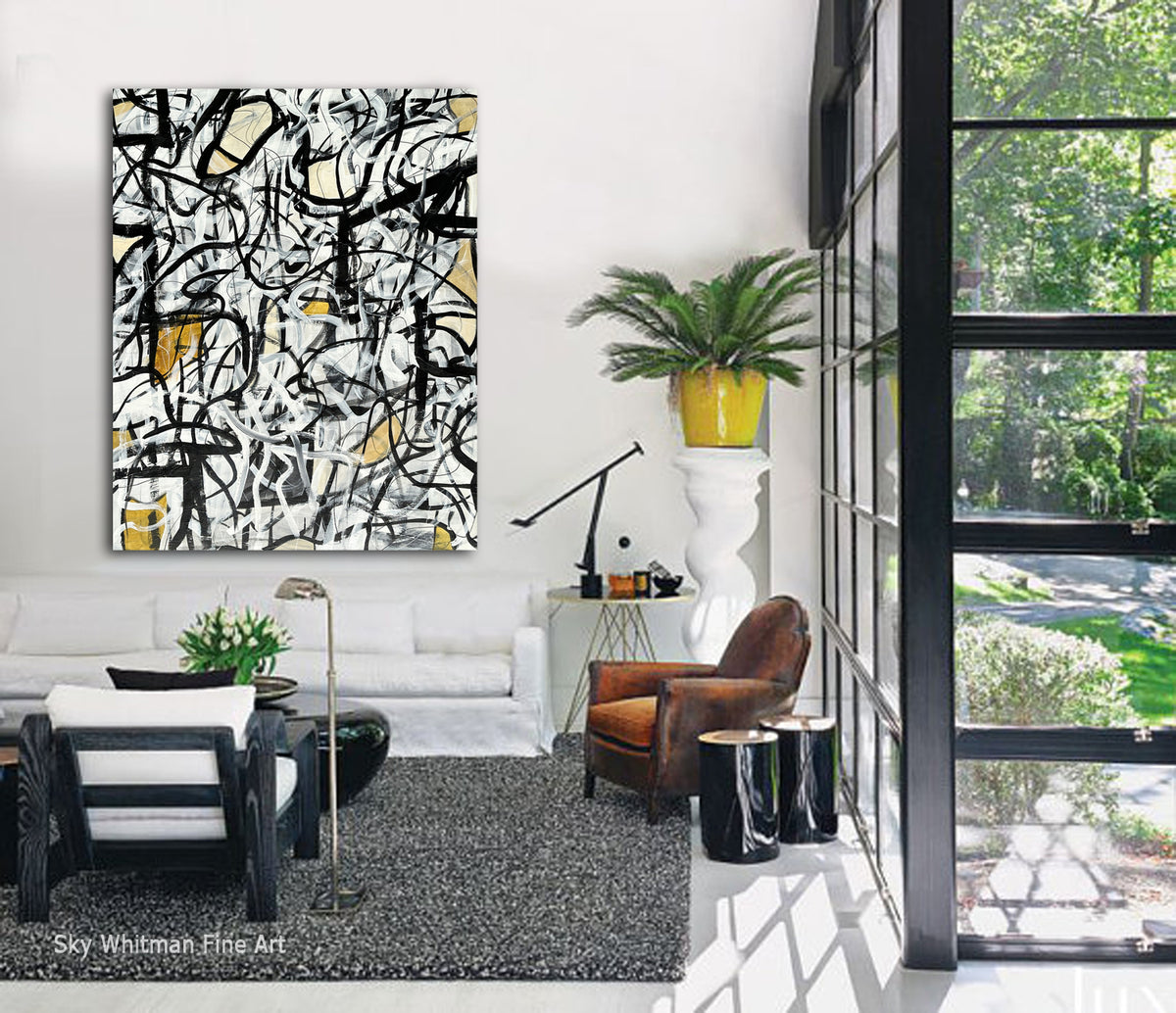 yellow black art painting